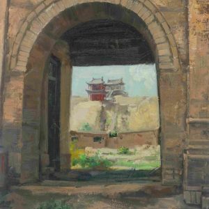 framed pavilion view oil painting