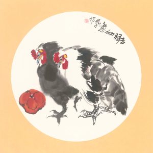 auspicious roosters and persimmon