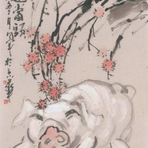 plum blossom and resting piglet
