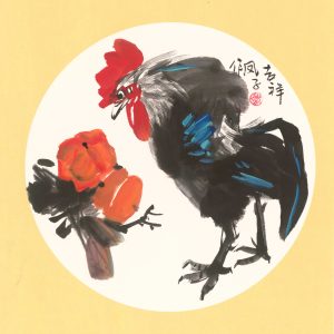 auspicious rooster and persimmons