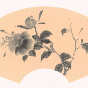 peony and butterfly on fan surface