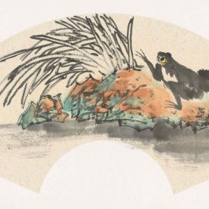 blue and white still life with pink blooms