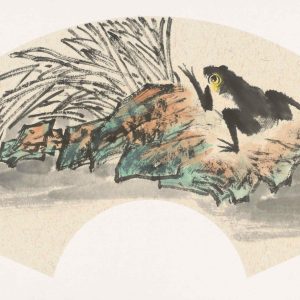 leaping frog on autumn leaf